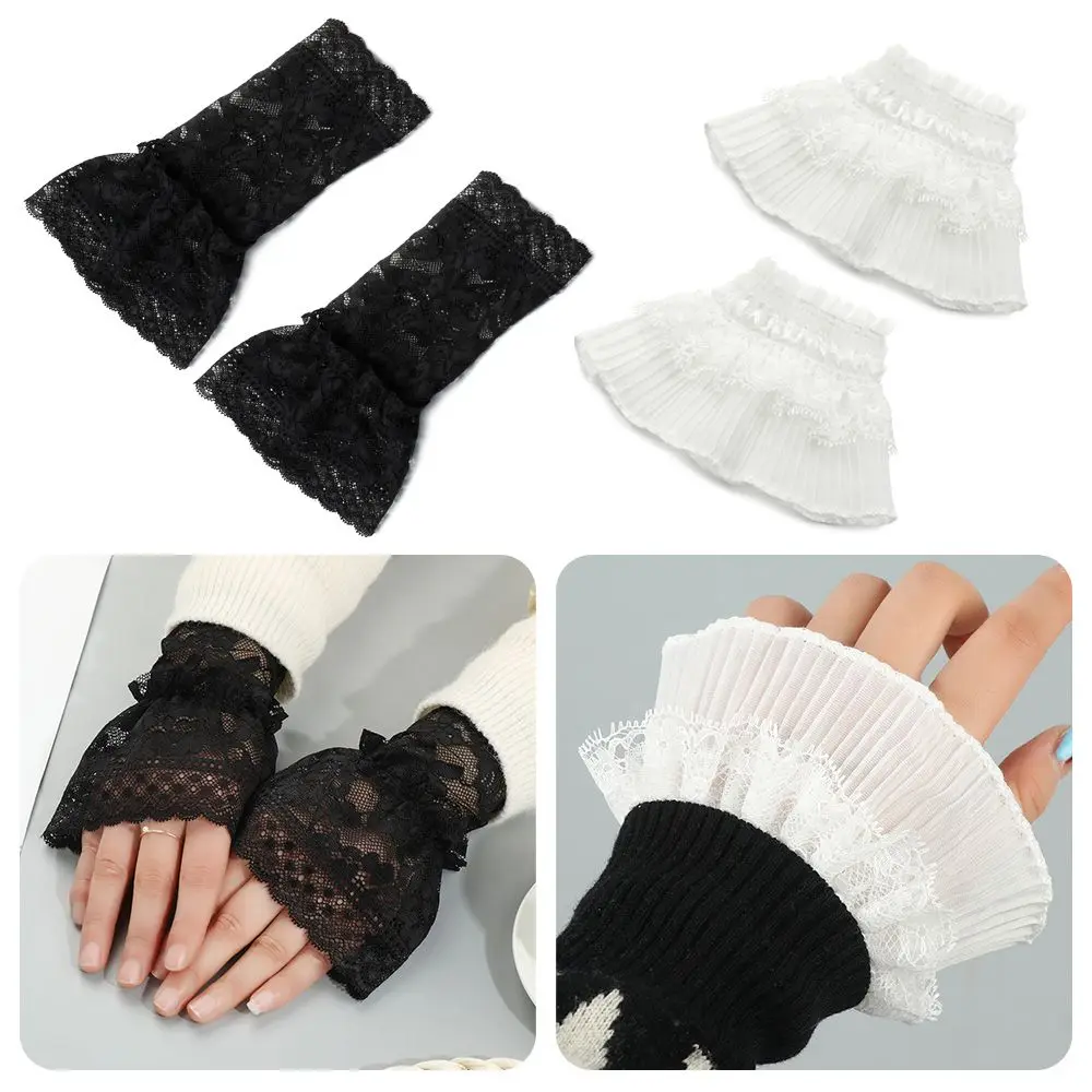 1Pair Detachable Fake Sleeves Spring Autumn Wild Sweater Decorative Sleeves Lace Ruffles Elbow Sleeve Cuff universal Fake Cuff