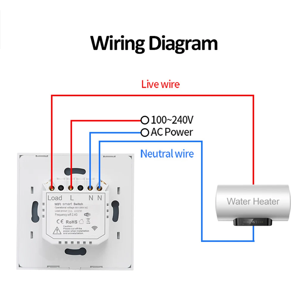 Interruptor inteligente para calentador de agua, dispositivo con Wifi, Tuya, UE/Reino Unido, 40A, estándar, Luxuray, cristal, Control por voz, temporizador táctil, Alexa y Google Home