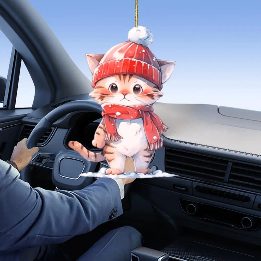 Adorable Feline Pendant Cute Christmas Cat Pendant Funny Cat Decorations Set for Car Rearview Mirror Christmas Tree for Friends