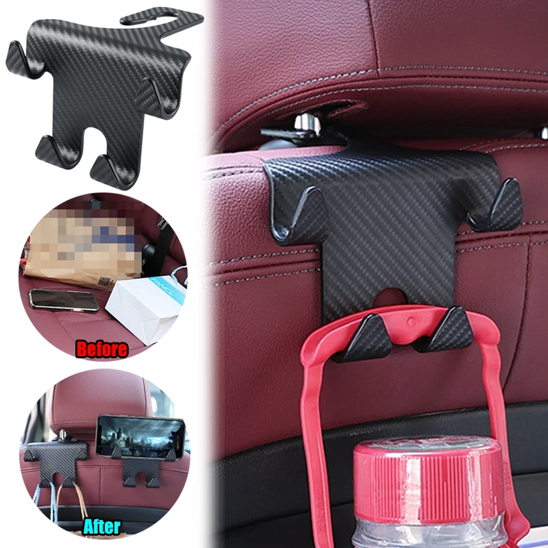 

Carbon Fiber Multi Hanging Hooks Car Seat Back Headrest Mobile Phone Holder Car Seat Hanger Hook Car Interior Accessories