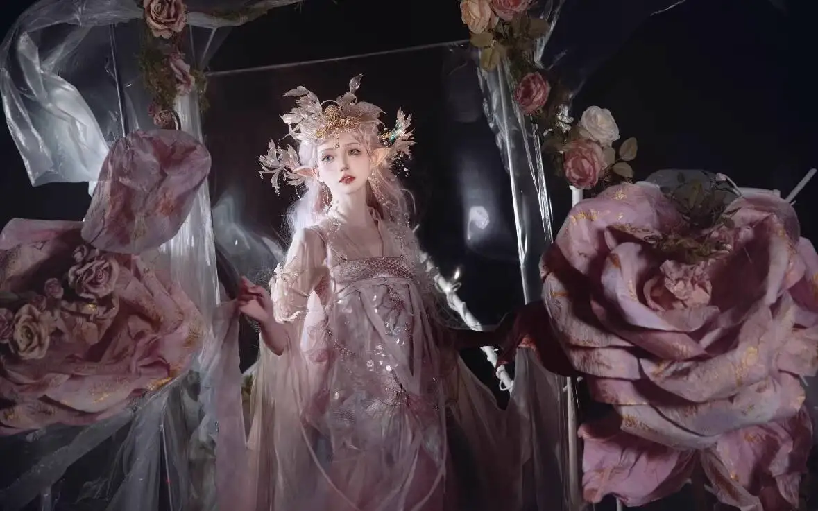 

Dream of the Garden Childhood Dream Pink Mermaid Hanfu Pink Mermaid Heavy Embroidery Hezi Skirt Large Sleeve Shirt Chest-High