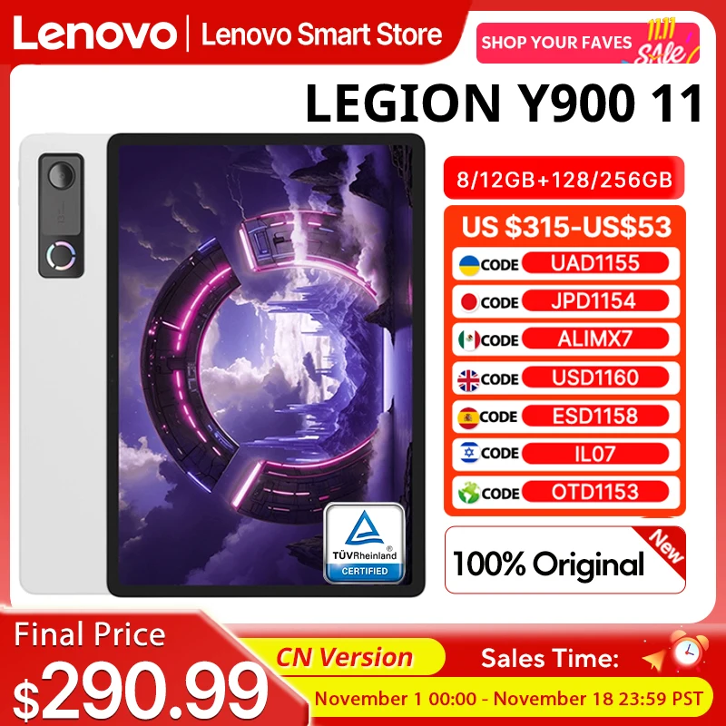 오리지널 레노버 리전 Y900 11 태블릿 CN 버전 미디어텍 디멘시티 9500S CPU 11.1인치 4K 144Hz LCD 디스플레이 11000mAh 안드로이드 패드 PC