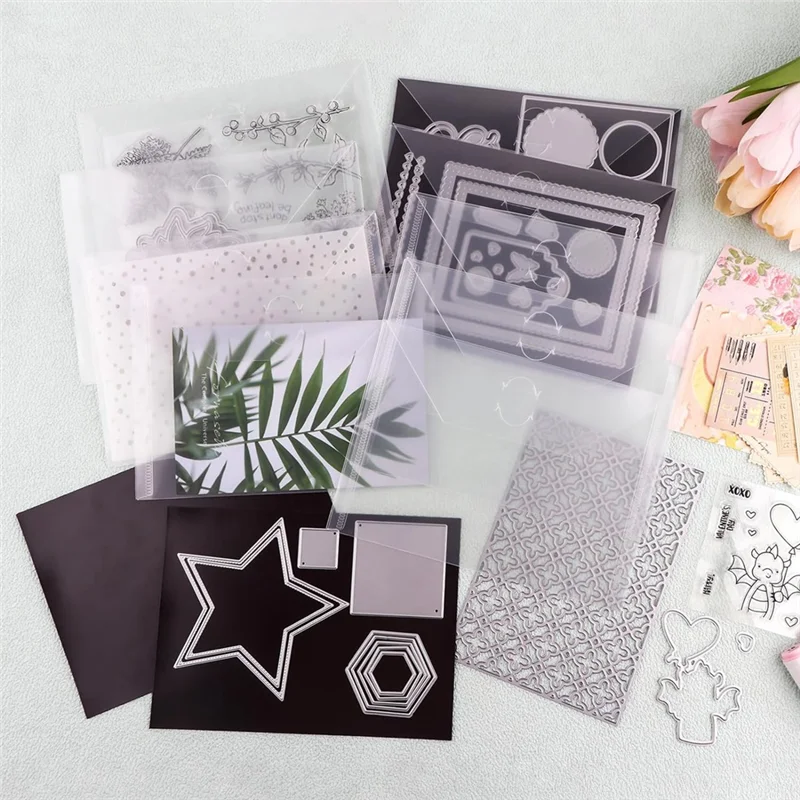 

50Pcs 7X5in Storage Envelopes,Resealable Plastic Envelopes Pockets Storage Bag For Clear Stamp,Die Cuts,Scrapbook Paper Durable