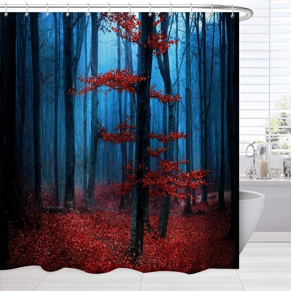 

Nature Forest Shower Curtains Country Fantasy Foggy Trees Woodland Scenery Waterproof Bath Curtains Bathroom Decor with Hooks