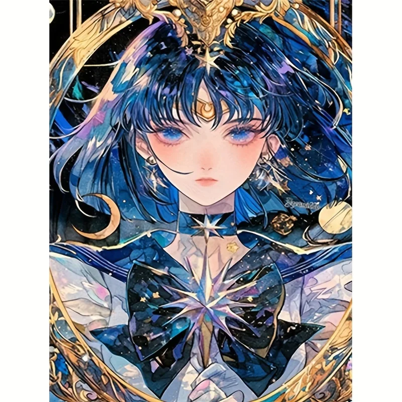5D-Diamant-Mosaik, Anime-blaue Haarfigur, rund/quadratisch, DIY-Diamant-Gemälde, komplettes Kit, Heimdekoration, rahmenlos