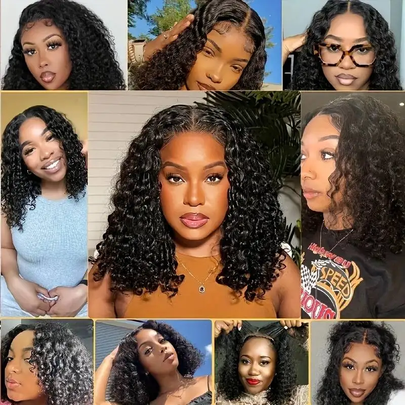 Curto bob natural encaracolado perucas de cabelo humano hd transparente perucas dianteiras do laço 4x4 220 densidade fechamento perucas de cabelo humano para mulher