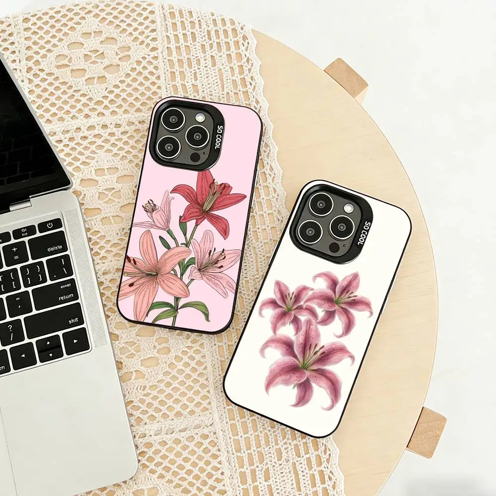 

lily Phone Case For iPhone 17,16,15,14,13,12,11 Plus,Pro Max,XS,Colored silver phone case