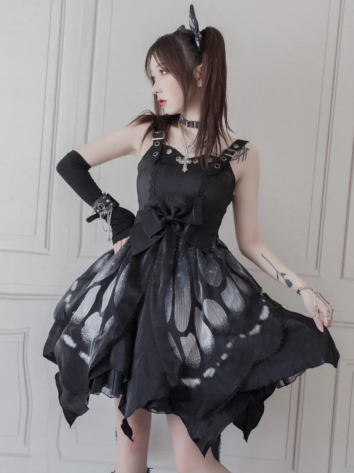 black dress with blue butterflies Butterfly Thick Linen Dress X Mimi 3X / Butterfly