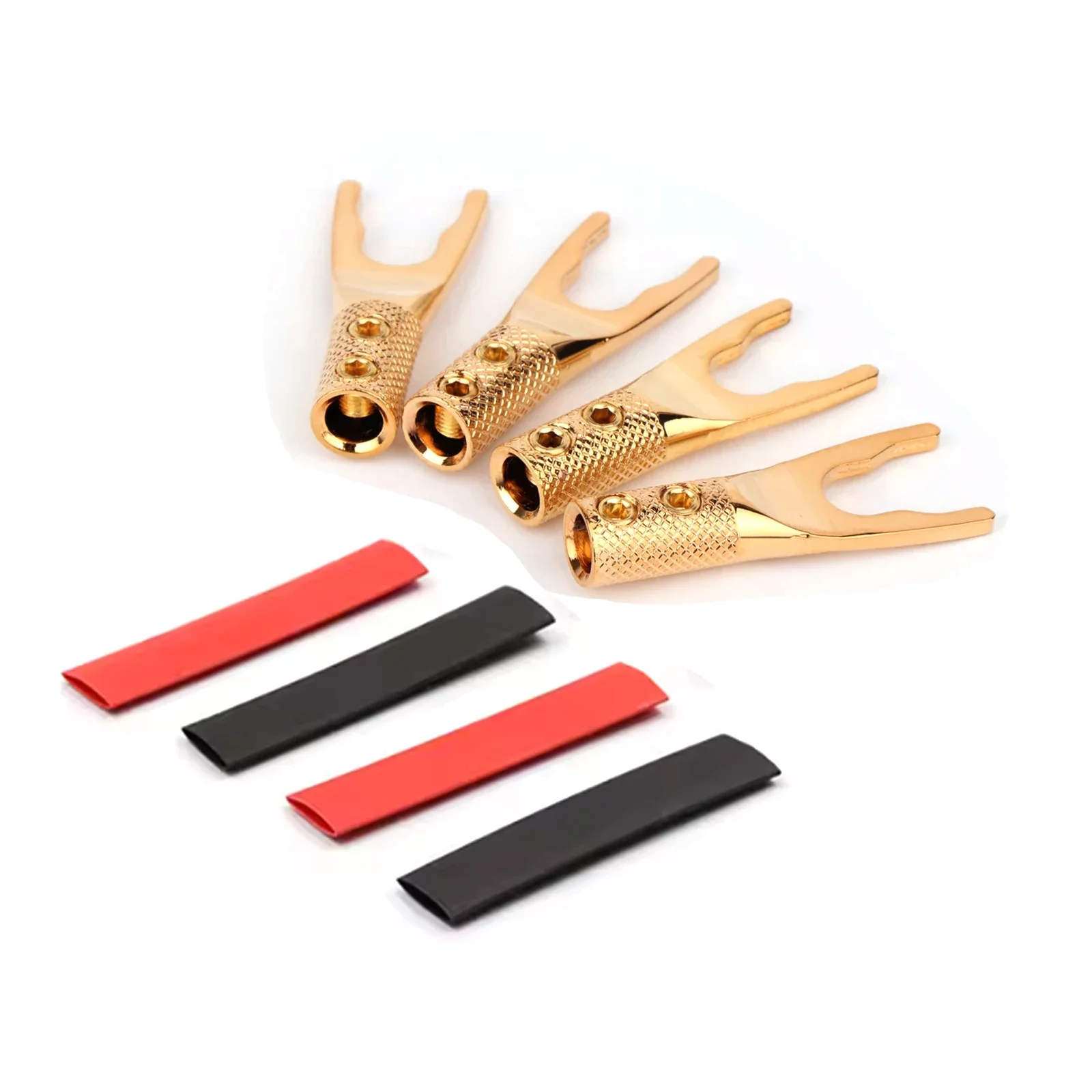 Preffair 4pcs Copper Y Spade Speaker Plugs Audio Screw binding post Connector Adapter Gold Rhodium Plated Fork Connectors