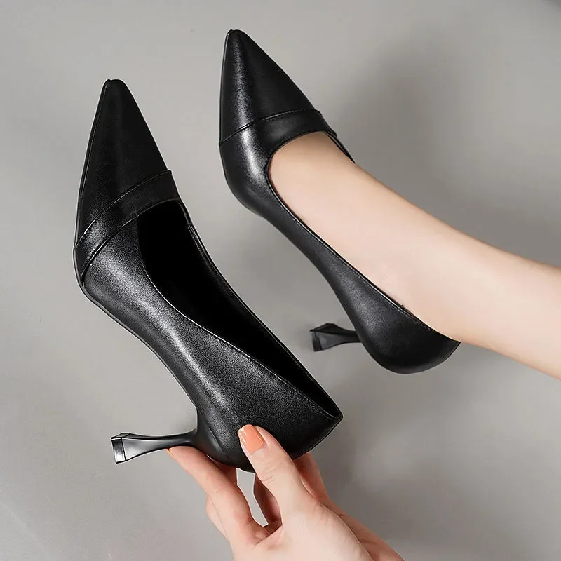 Damen-Schuhe, spitze Zehen, schwarz, für Frühling und Sommer, zum Hineinschlüpfen, für Büro, Stiletto-Absatz, Damen-Arbeitsschuhe, Pumps, Zapatos de mujer, B696 – Detail 6