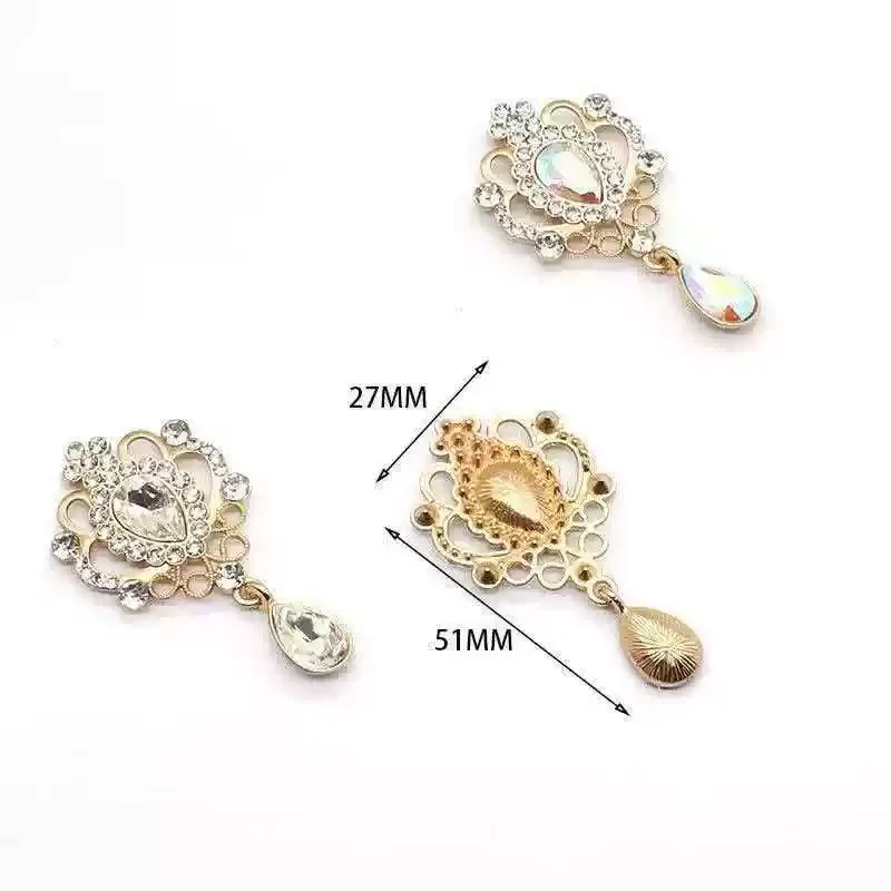 New 27 * 51MM 10PCS Gold Base With Exquisite Rhinestone Inlay DIY Clothing Accessories