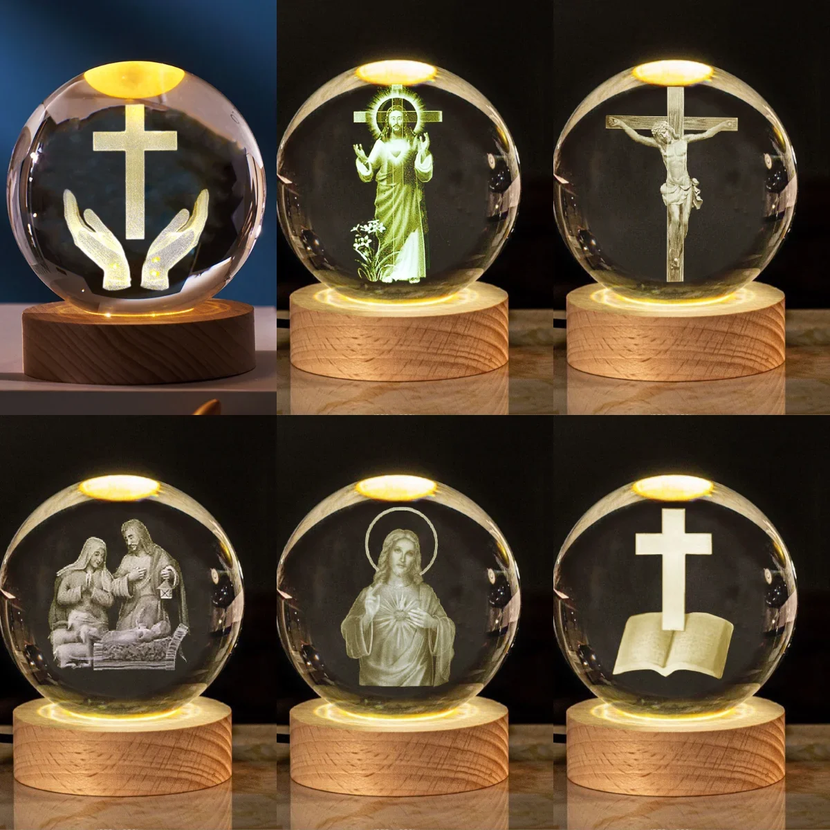 Creative Luminous Crystal ball Cross Church Fellowship Event Jesus Souvenir glass ball Birthday Gift Office Desktop Decoration