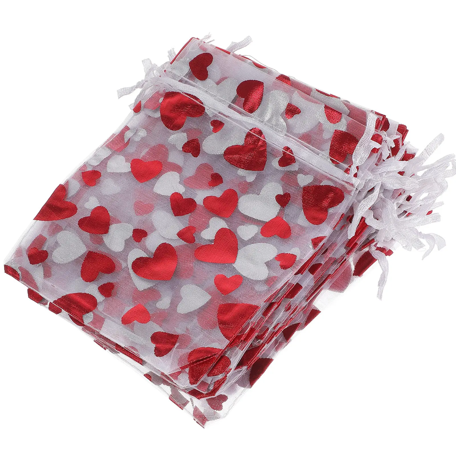 25Pcs Heart Jewelry Bags Organza Drawstring Bags Small Gift Pouches Wedding Party Favor Candy Storage Drawstring Organza Bag