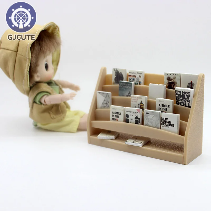 1:12 Dollhouse Mini Book Shelf Books Model Dolls House Display Stand Storage Rack Dollhouse Study Room Furniture Decoration