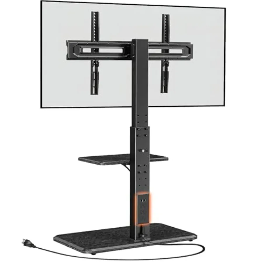 

Floor TV Stand for 32-75 inch TVs up to 110 lbs Height Adjustable Tall Mount with Wood Base Power Outlet Max VESA 600x400mm Bro
