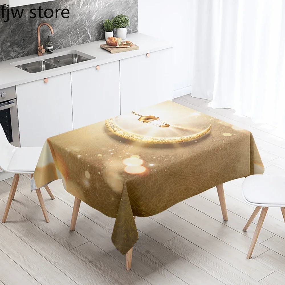 Ramadhan Mubarak Home Decor Tablecloth Islamic Muslim Mosque Ramadhan Karim Decorative Tablecloth Waterproof and Stain Resistant