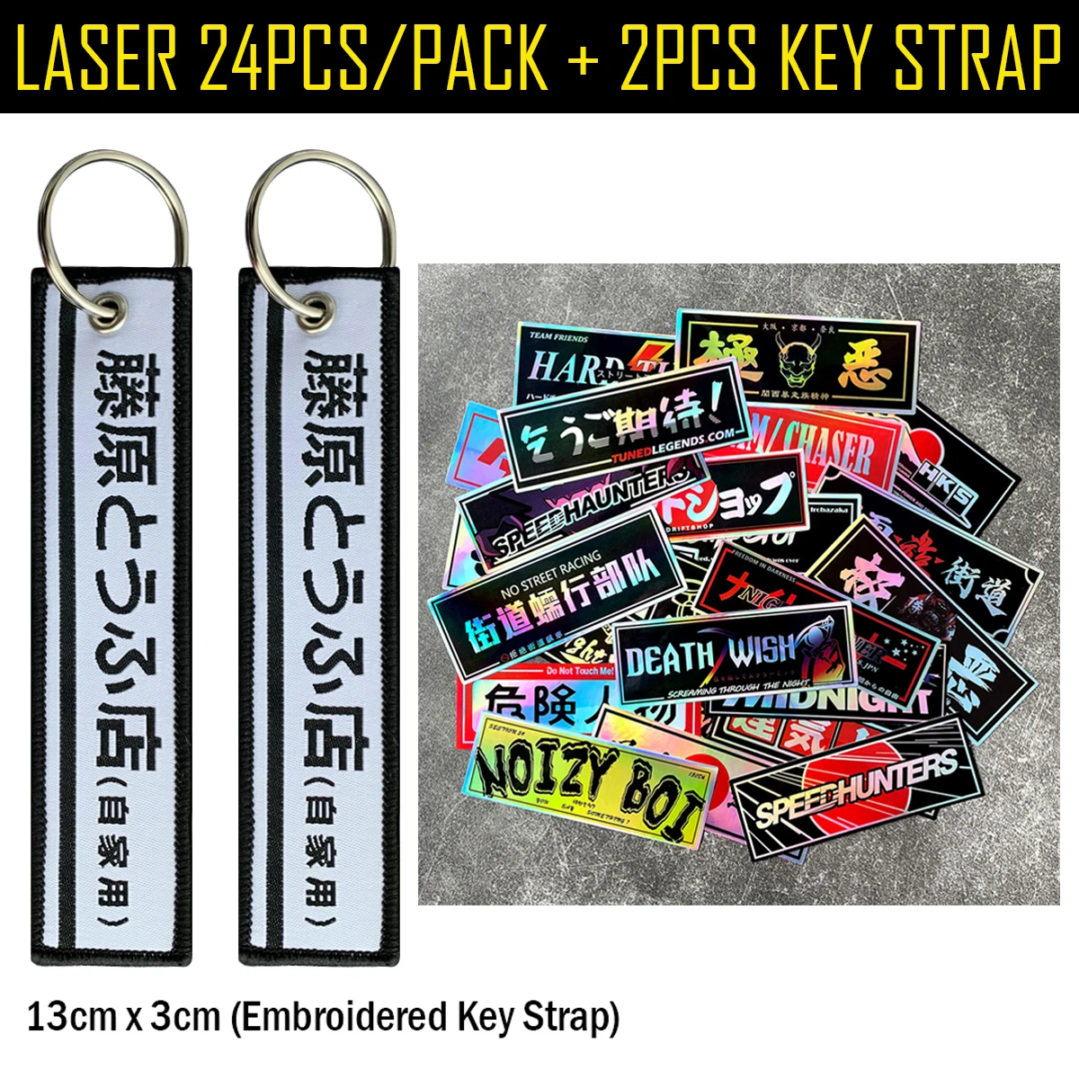 24 Teile/paket 12cm Lange JDM Samurai Aufkleber Laser Regenbogen Auto Fenster Windschutzscheibe Motorrad Körper Moto Helm Zubehör Aufkleber