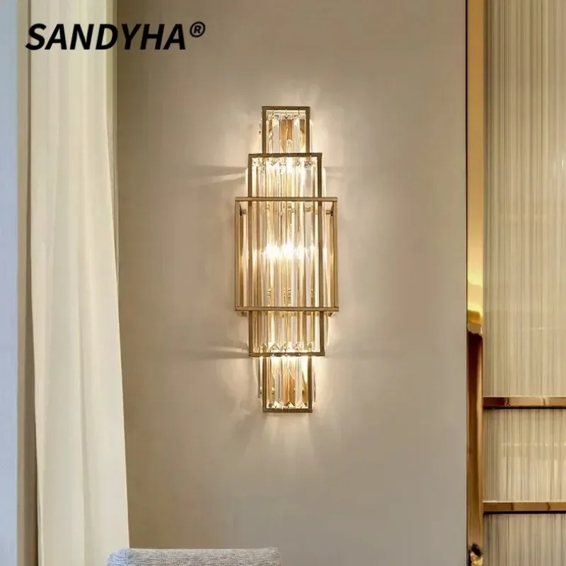 

SANDYHA Nordic Background Living Room Crystal Wall Lamps For Hotel Bedroom Bedside Home Decor Led Lighting Fixtures Chandeliers
