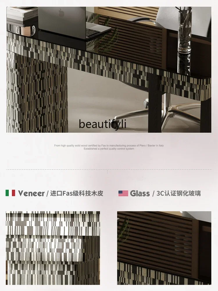 Biurko Minimalistyczne Włoskie Szkło Hartowane Biurowe Stół Biurko z Litego Drewna Biurko Komputerowe do Nauki