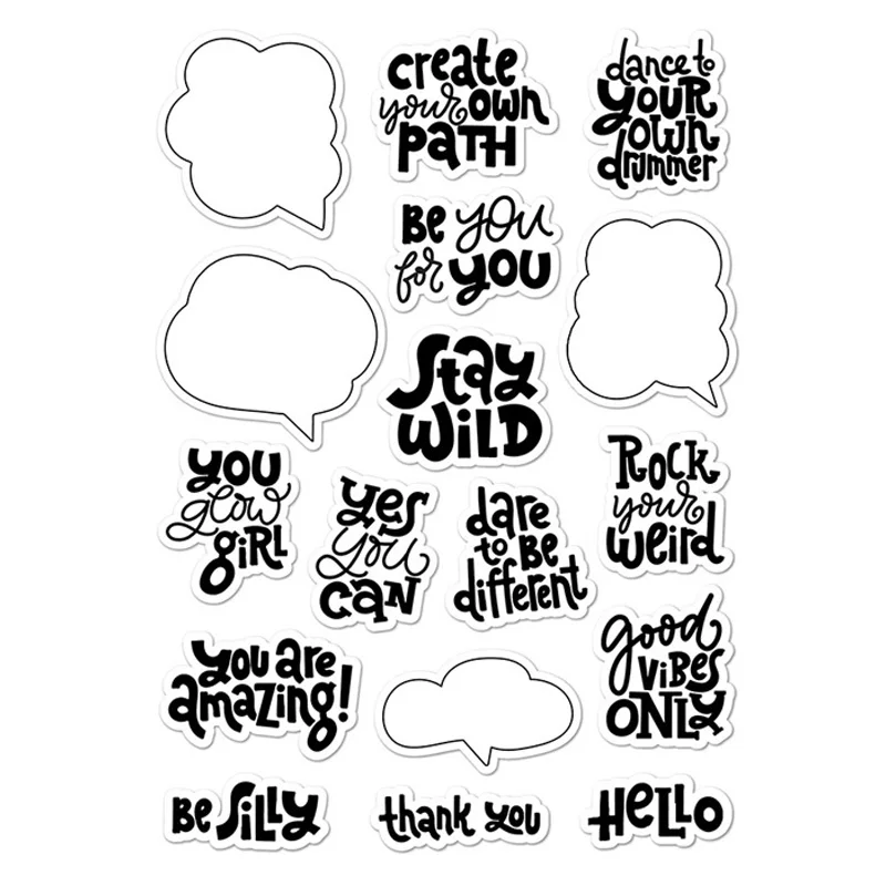 

Good Vibes Only Clear Stamps and Cutting Dies Speech Bubbles Sentiments Stamp for DIY Scrapbooking Card Making Die Cuts X14