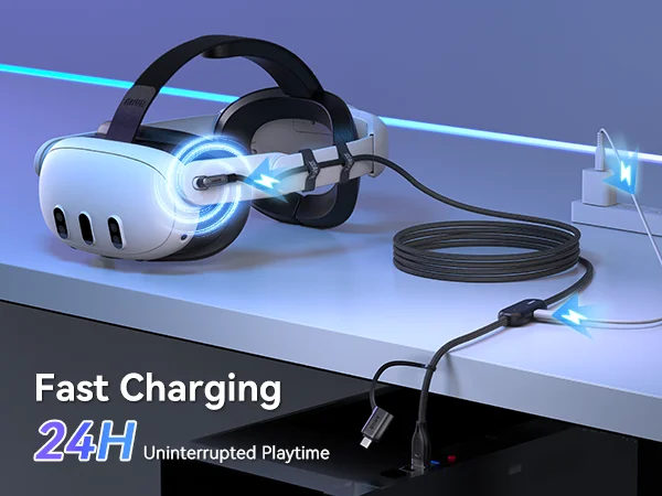 16FT AMVR-Verbindungskabel für Meta Quest 3/3S/2 Pico4 VR-Headset, Nylon-geflochtenes Kabel mit USB 3.0 A-zu-C-Adapter für SteamVR / PCVR – Detail 3