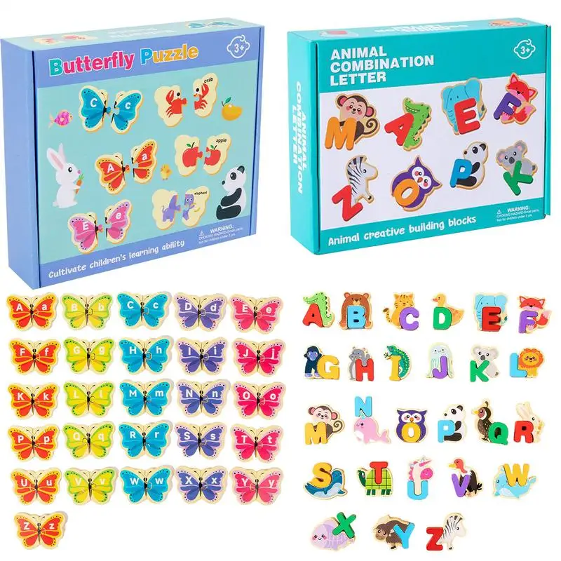 Toddler Alphabet Puzzle Wood Animal Brain Teasers Toy Fine Motor Skills Learning Alphabet Puzzle For Kids 3 Years Kindergarten