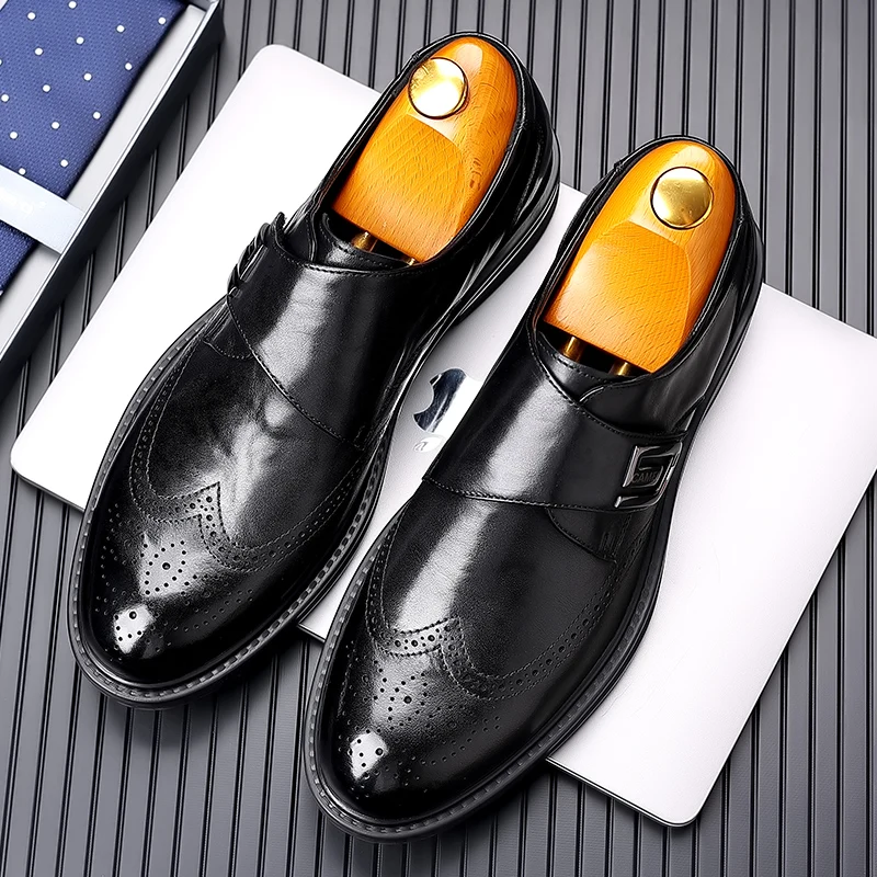 Business Pointed Leather Shoes British Style Brown Loafers Shoes Fashion Business Formal Wear Low-heeled Casual Moccasin Wedding