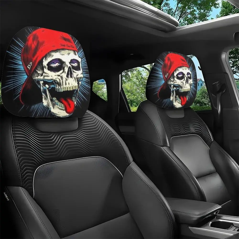 2Pcs Cartoon Car Headrest Covers Exaggerated Soft Comfortable Car Pillowcase Stain-Proof Oil-Proof Cool Decorations