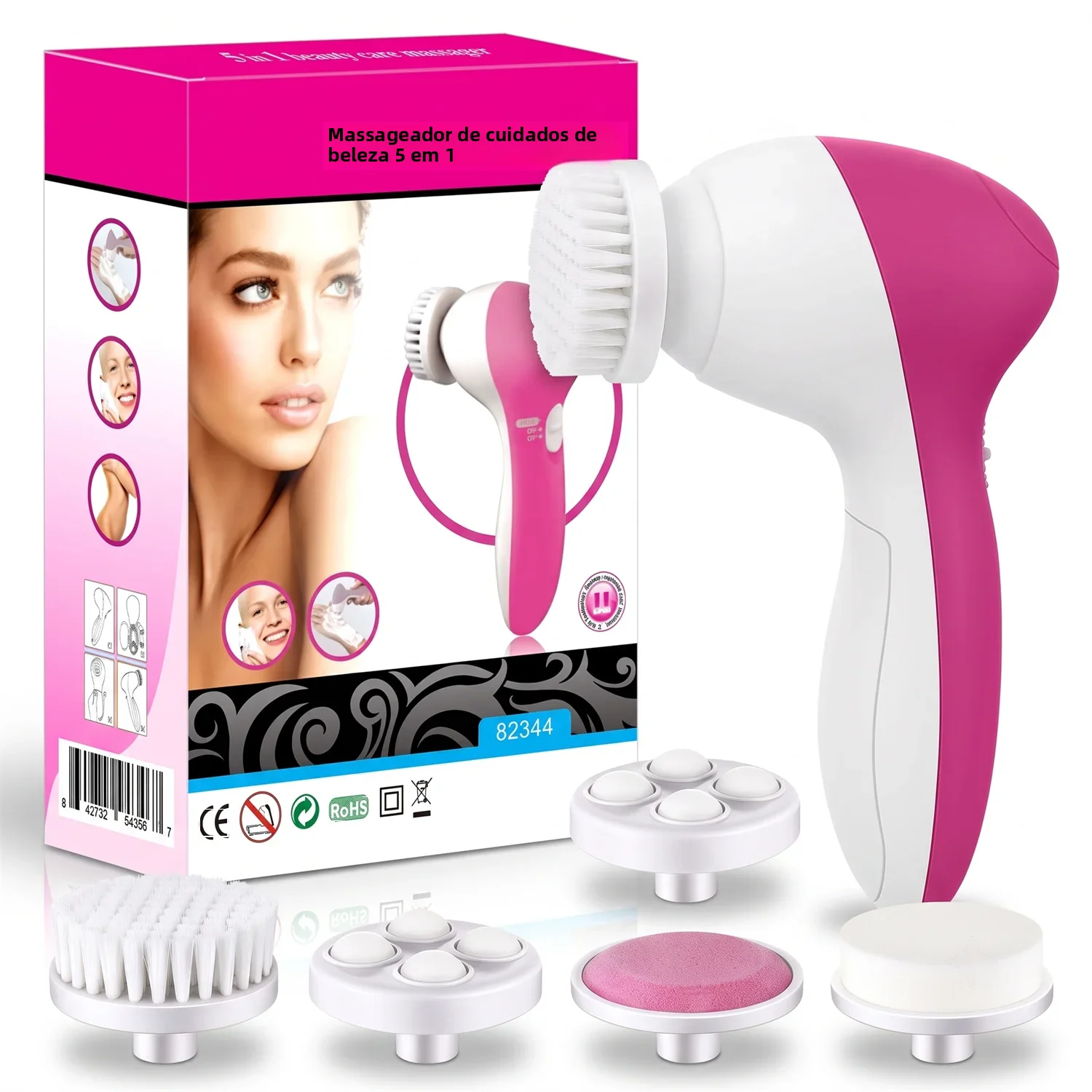 Escova de Limpeza Facial Elétrica 5 em 1, Dispositivo de Beleza Multifuncional Rotativo para Limpeza de Poros