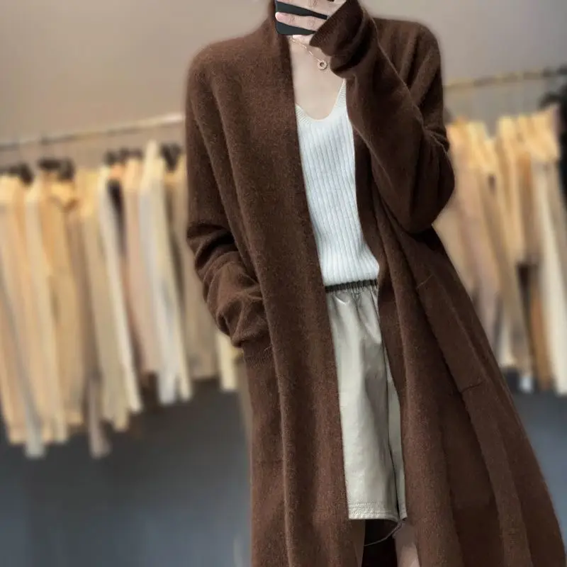 Lady Coat Sweater Cardigan Women Long Sleeve New Female Elegant Pocket Knitted Outerwear Sweater E1034