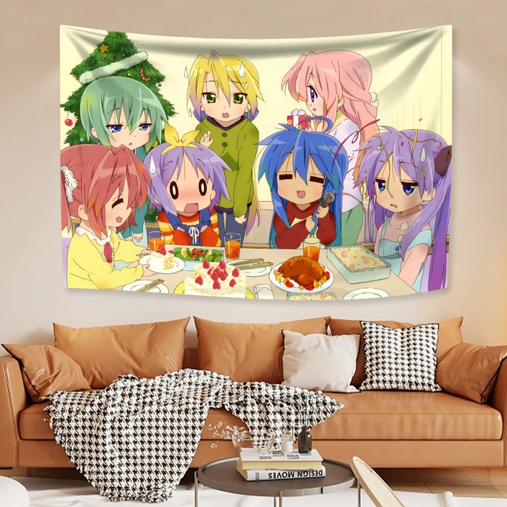 Kawaii Anime Tapestries Lucky Star Izumi Konata Japanese Home Decor Wall Hanging Carpets Bedroom Background Friend Gift