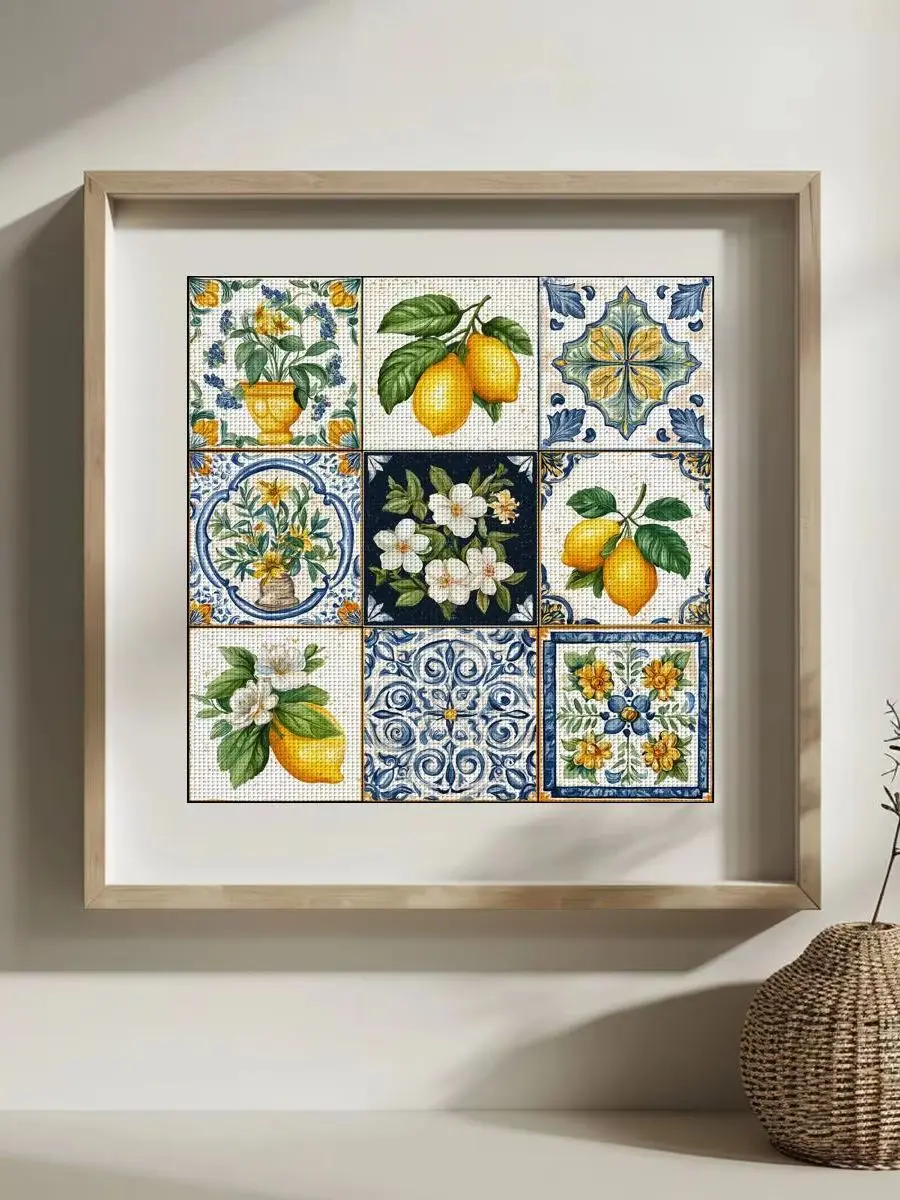 1 Stück 30x30 cm/11,8 Zoll Zitrone Gestempeltes Kreuzstich-Set DIY-Kit 11/14/16CT DIY-Stickset Kreuzstich-Set als Geschenk – Detail 1