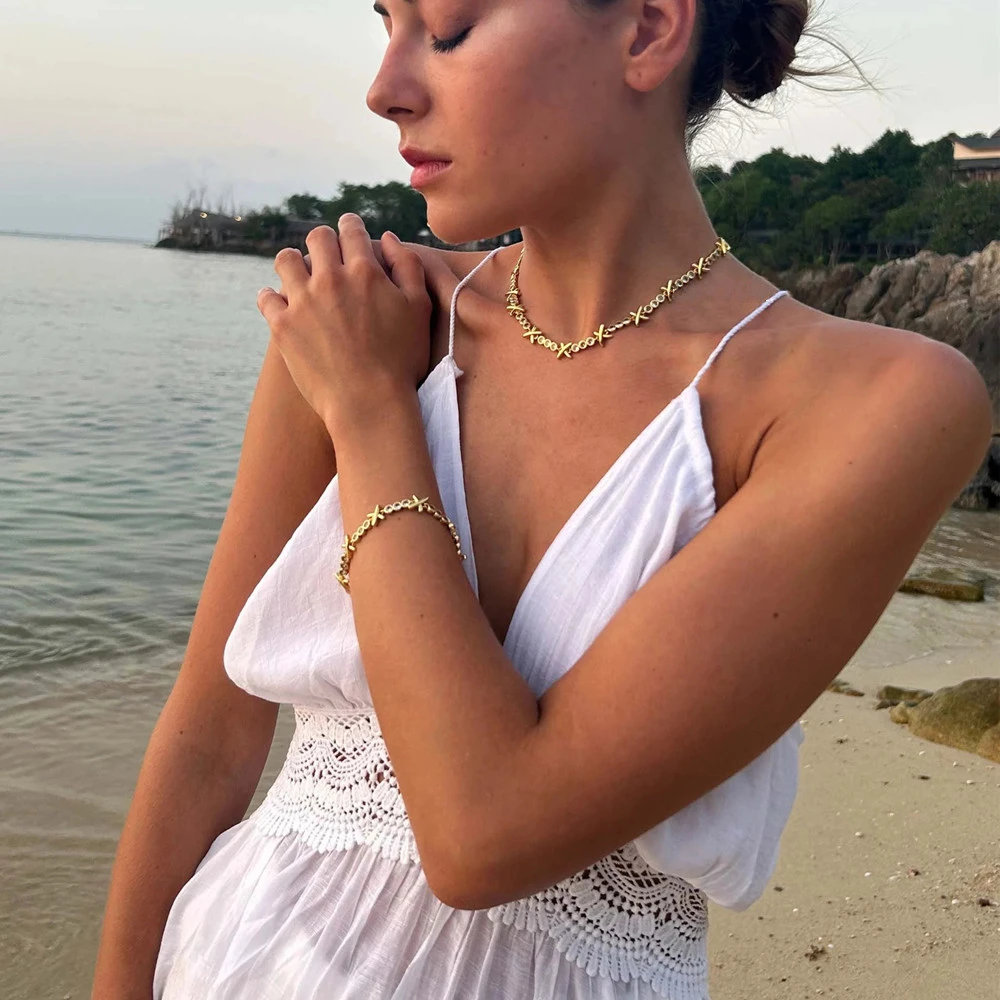 Gemma Owen XO Necklace Gold Plated Cubic Zirconia Collar Stainless Steel Choker Luxury Jewelry Sedona Necklaces Birthday Gift