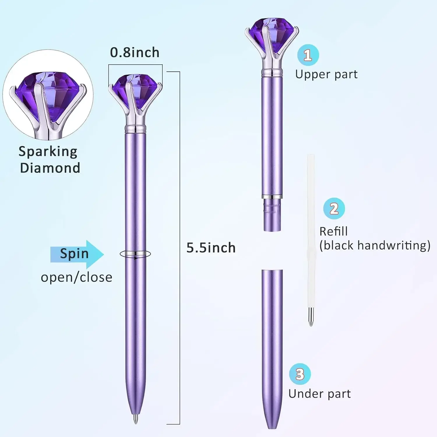 24 Pieces Big Crystal Diamond Pens Bling Ballpoint Pen Black Ink Rhinestones Pen , 4 Colors(Simple Style)