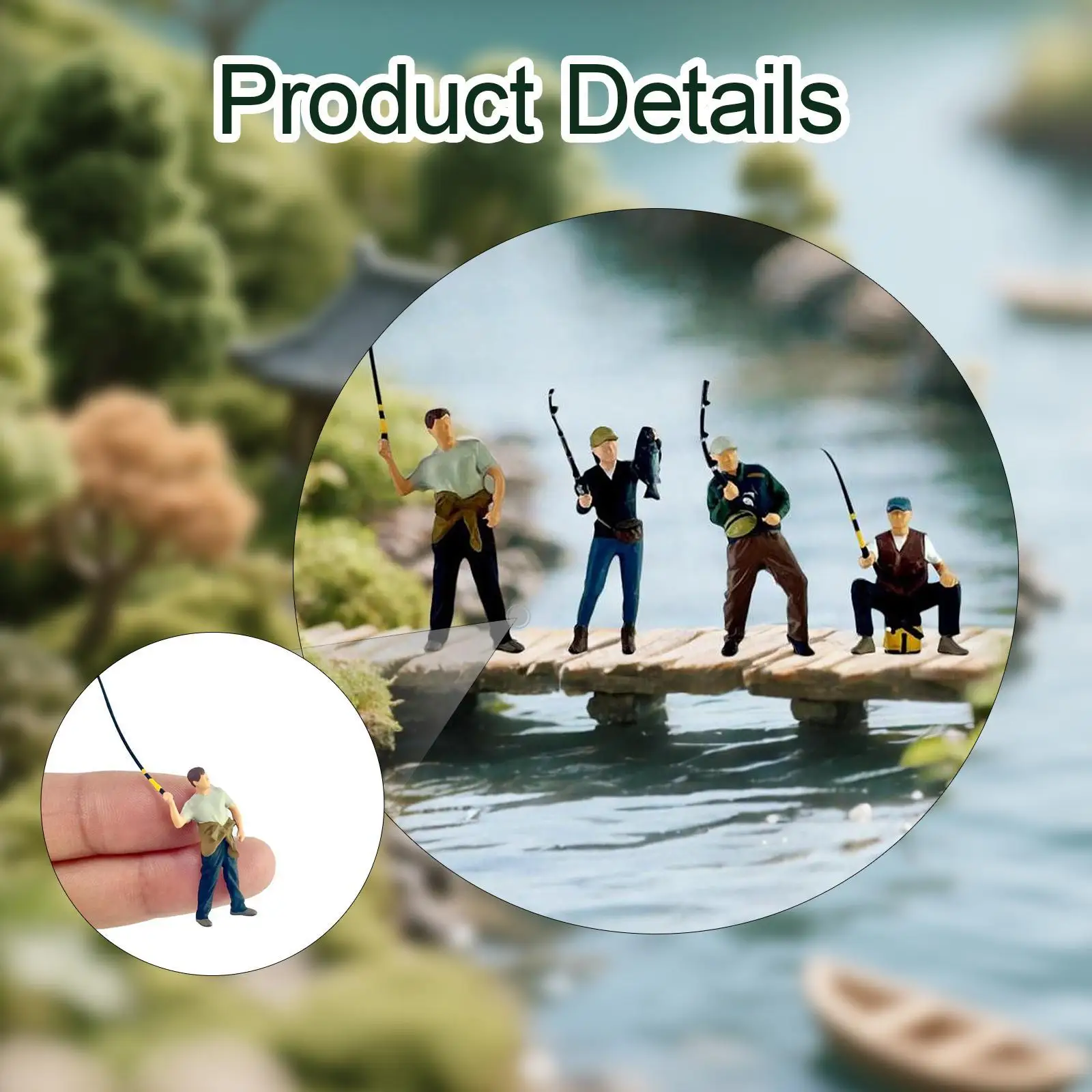 4Pcs 1:64 Fishing Figurine Miniature Fisherman Figure for Scenery Landscape