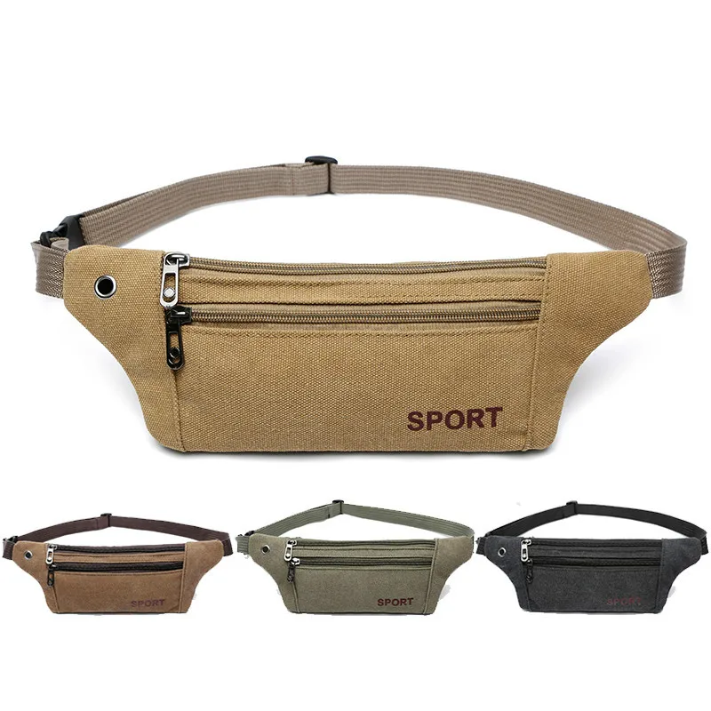 

Fashion Men Casual Durable Fanny Waist Pack Male Waist Bags Belt Canvas New Hip Bum Military Bag Pouch Three Zipper Pocket
