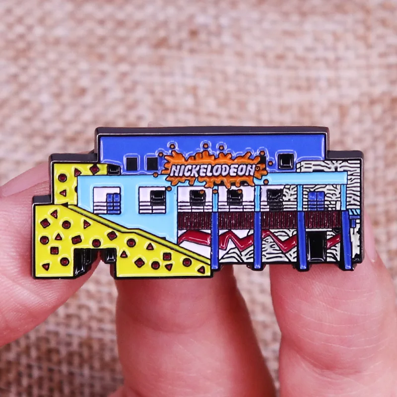 Nickeeelodeon Studios Park Building Enamel Pin Childhood Memories Kids Program Badge Brooch Backpack Decoration Jewelry