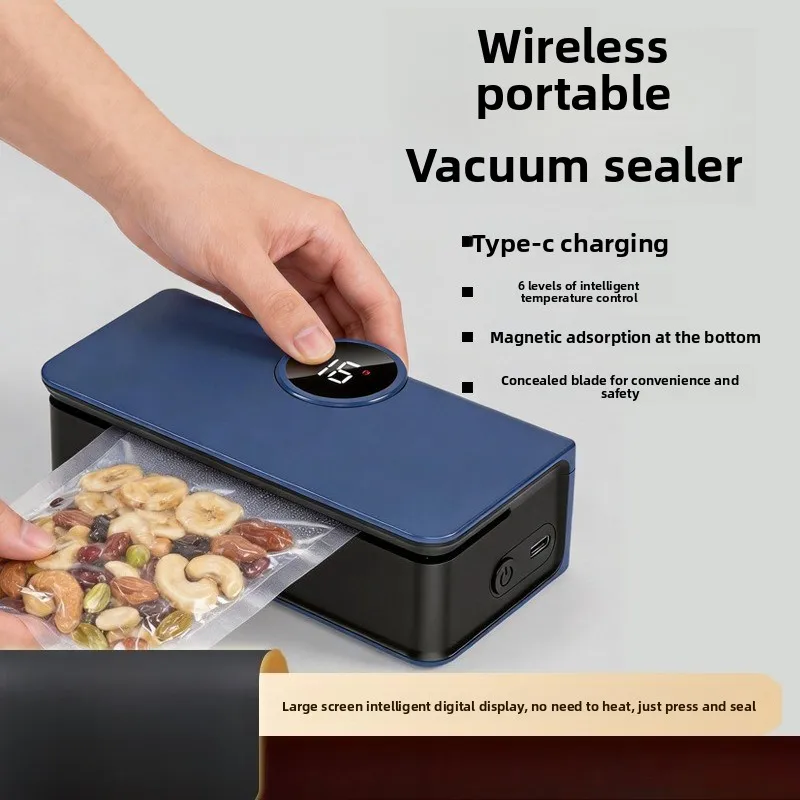 Wireless Portable Vacuum Sealing Machine Household Small Fresh-keeping Machine Intelligent Digital Display Vacuum with Cutter