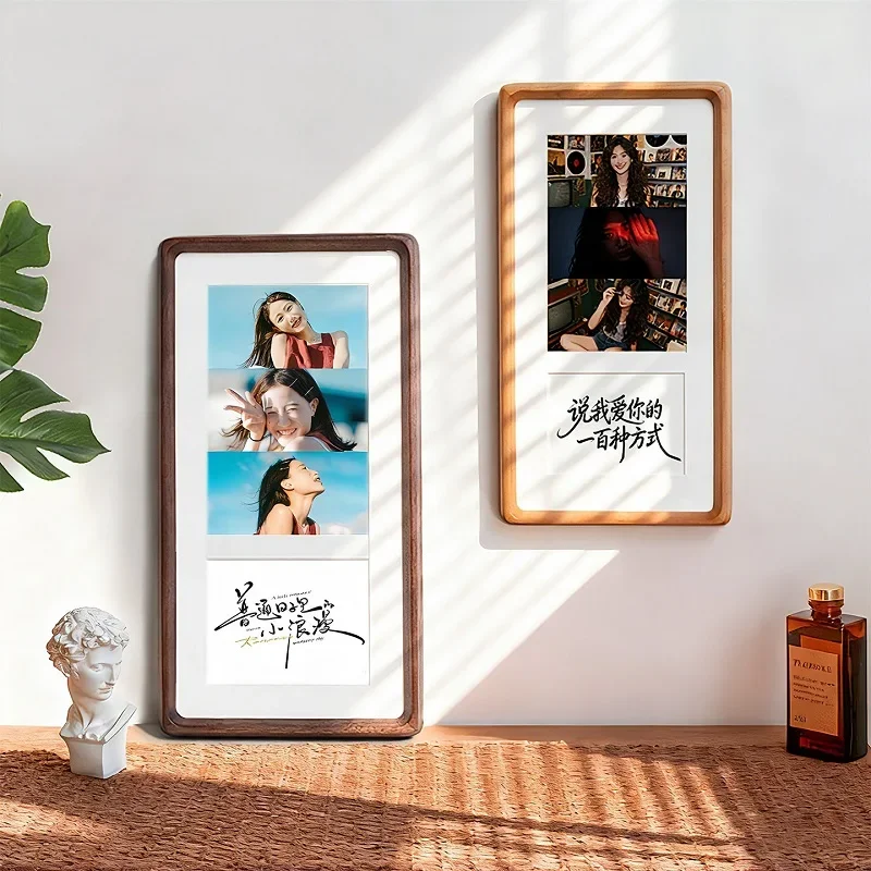 Solid Wood Photo Frame Round Corner Triple Tabletop Picture Frame for Couples Elegant Wooden Artwork Display Home Décor