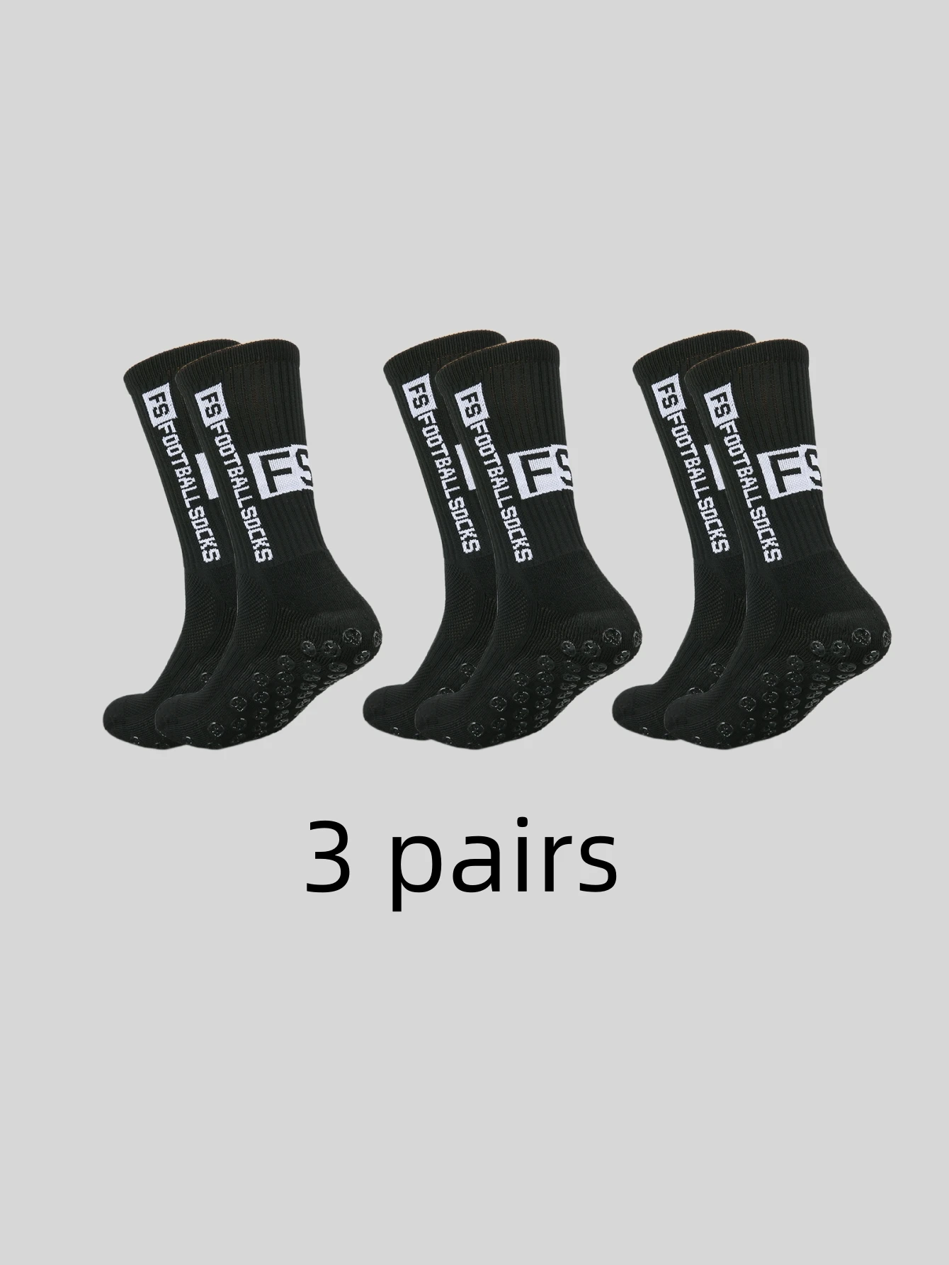 3 pairs of anti slip, sweat and odor resistant FS football sports socks with adhesive points