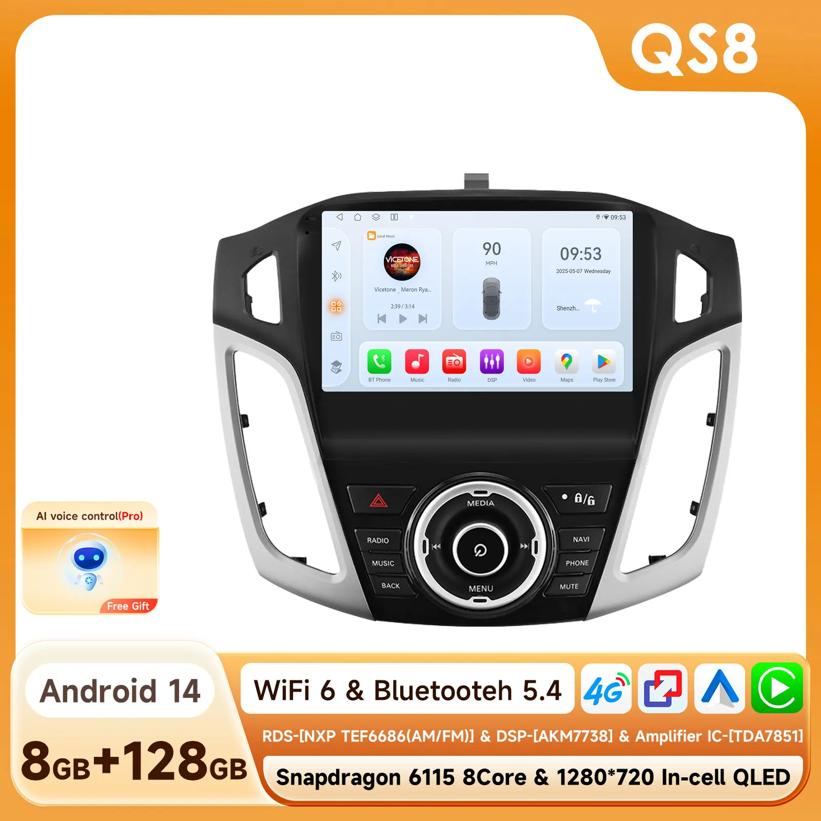 4G-Lte Carplay 2din Android Autoradio Multimedia Videospeler Voor Ford Focus 3 2011 - 2019 Mk3 Navigatie Gps Stereo Headunit Bt