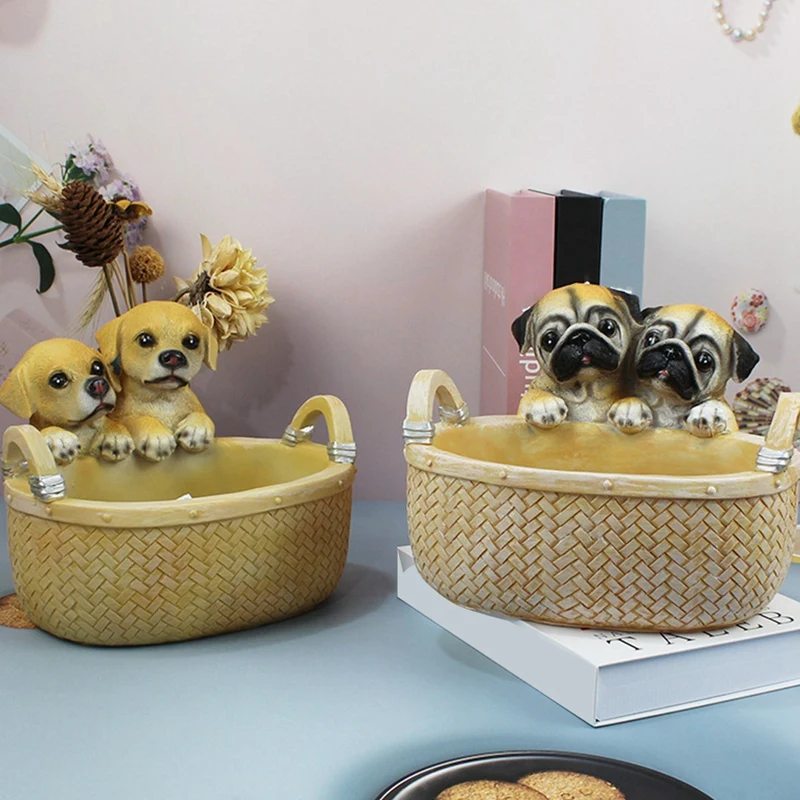 Cute Figurine Dog Storage Box Key Phone Chocolates Candy Storage Table Decoration Basket Home Decor Living Room