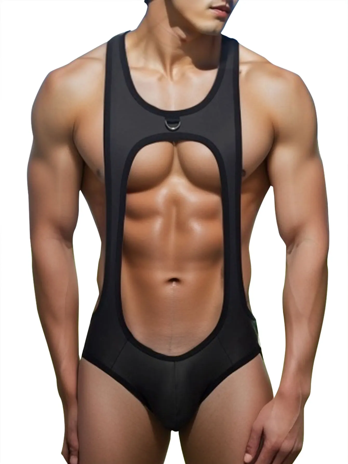 Men\'s Sexy Nylon Jockstrap Leotard Underwear Wrestling Singlet Bodysuit Breathable Skinny U Convex Suspender Jumpsuits