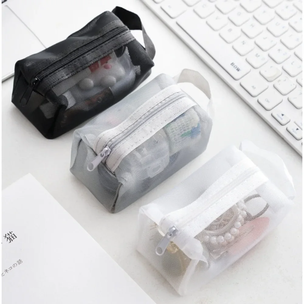 

Large Capacity Key Bags Transparent Cosmetic Bag Square Mesh Storage Pouch Mini Zipper Coin Purse Mini Wash Bag Stationery Case