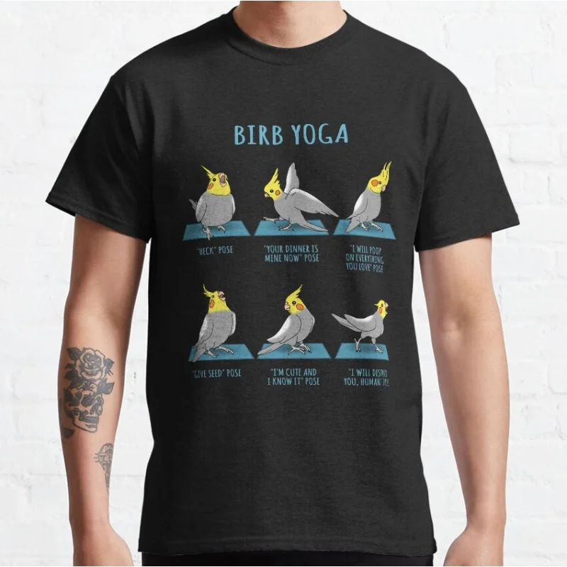 Cockatiel Yoga Poses Gift t shirt for birds lover 100% cotton printed tee Short Sleeve Graphic Clothes All size tops S-6XL