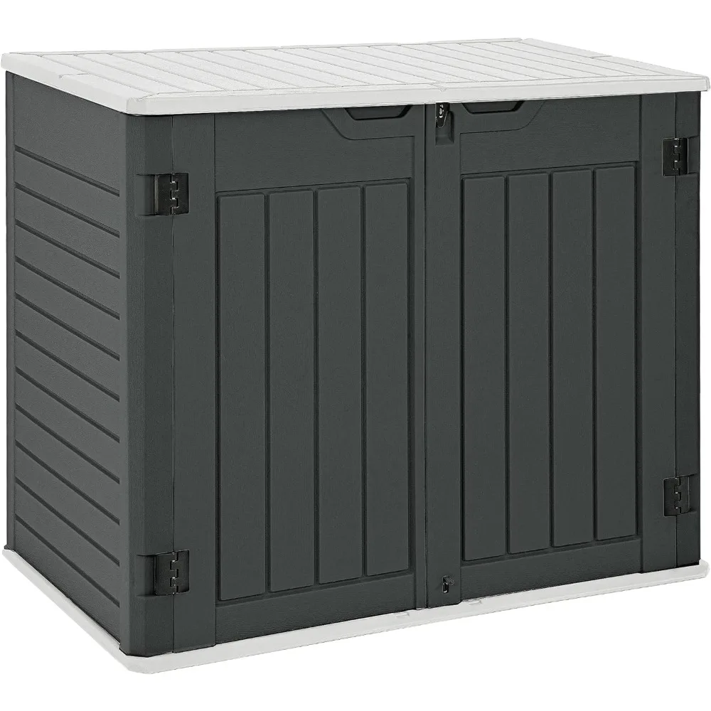 Outdoor horizontal storage shed, without shelves, weathering resin tool shed, multi-door, 35 cu ft, lockable, dark grey