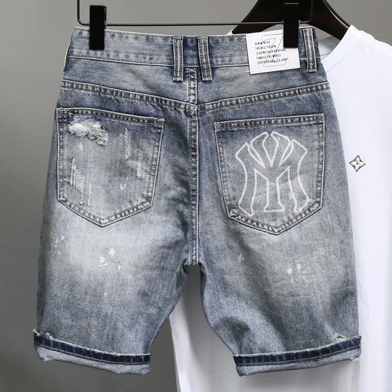 Arrival 2023 New Hot Sale Top Fashion Printing Summer Zipper Fly Stonewashed Casual Cotton Denim Jeans Shorts Men