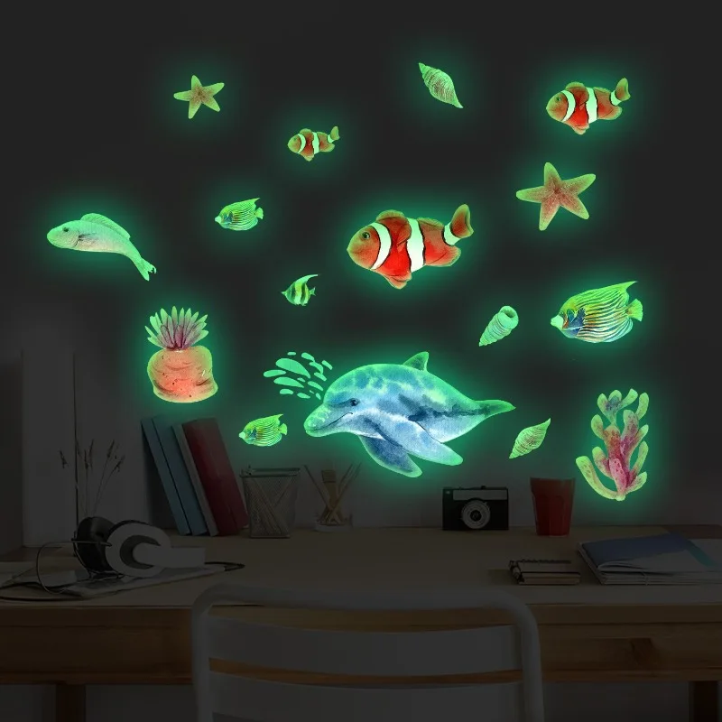 Ocean Fish Turtle Luminous Sticker Decoration Wall Sticker Fluorescent Sticker Room Bedroom Living Room
