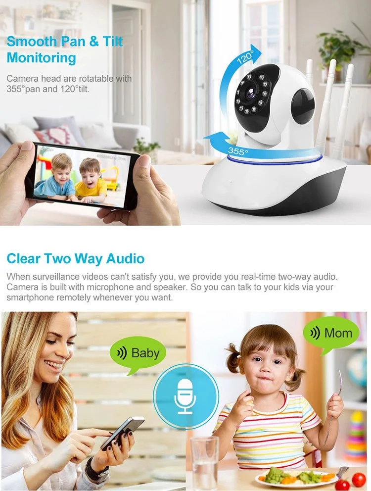 Wireless HD PTZ Dome IP Camera 2.4G 5G WiFi AI Human Detection Crying Sound Alarm Two‑Way Talk Indoor Baby Security Monitor
