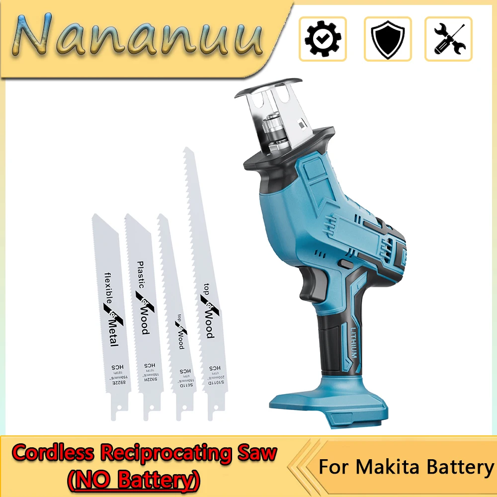 

Nananuu Cordless Reciprocating Saw Adjustable Speed Electric Reciprocating Saw Wood Metal Pipe Cutting Power Tool (No Battery)